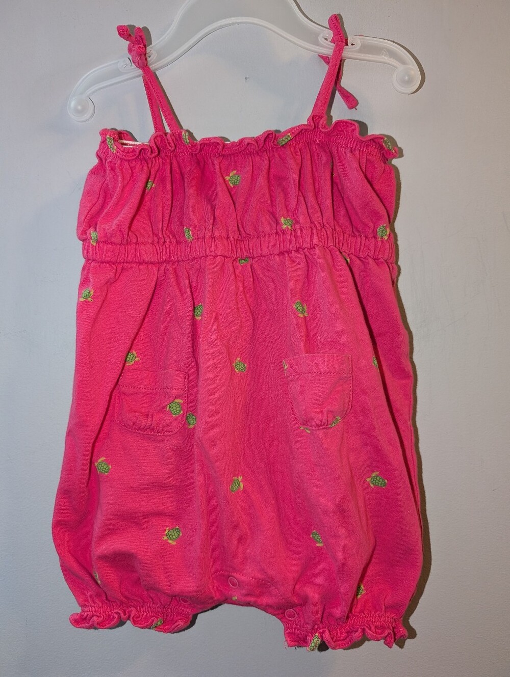 🐢 Chaps Ralph Lauren Baby Girls Hot Pink Turtle Print Sleeveless Romper 9 Month